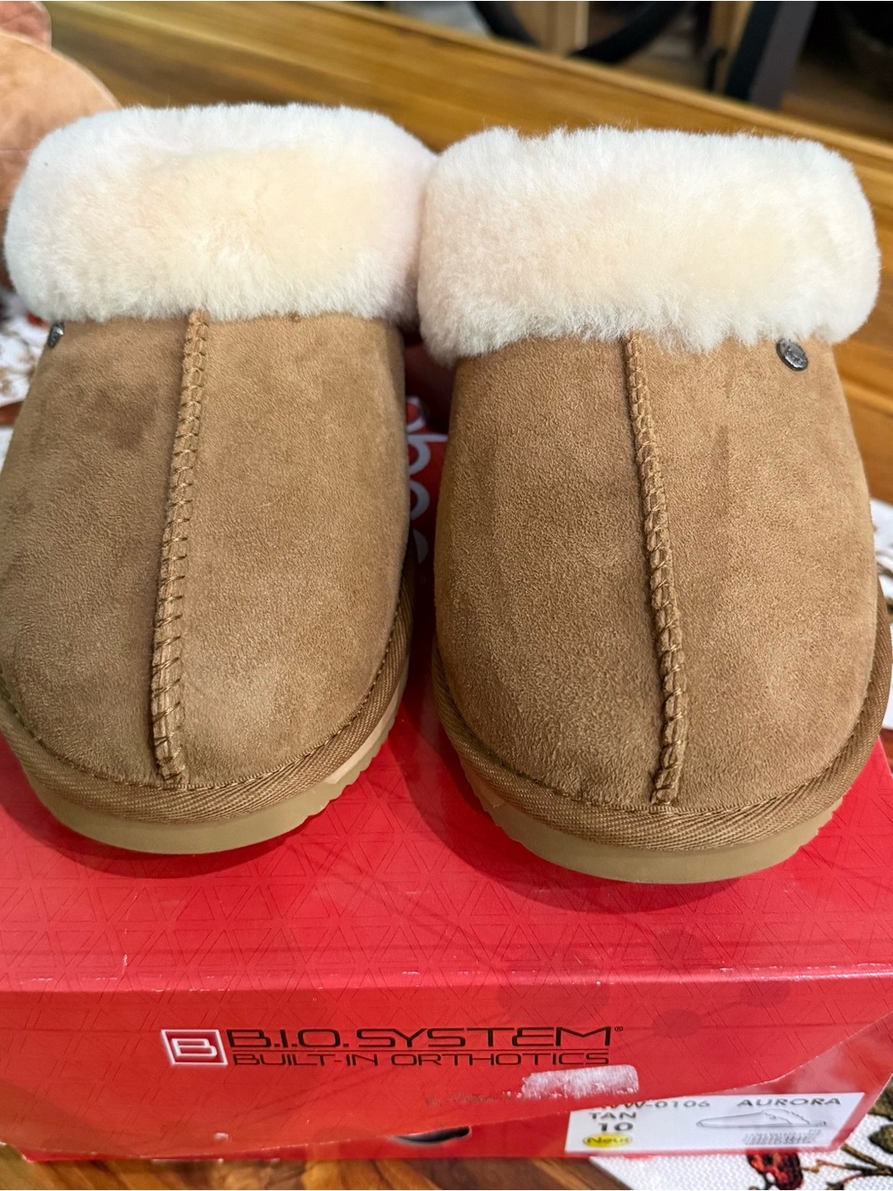 Abeo Women's Chestnut Suede Shearling-Lined Slip-On Slippers Sz 10 NEW